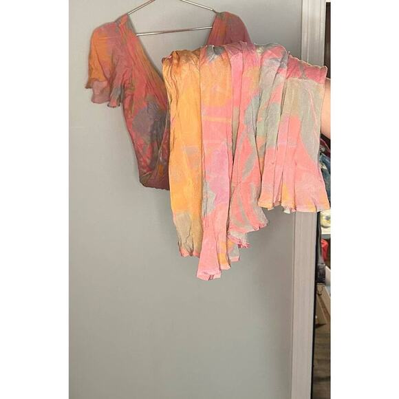 VEDA Multi Corazon Maxi XL Short Sleeve Double-V Neck Empire Smocked Pastel M - Picture 9 of 16